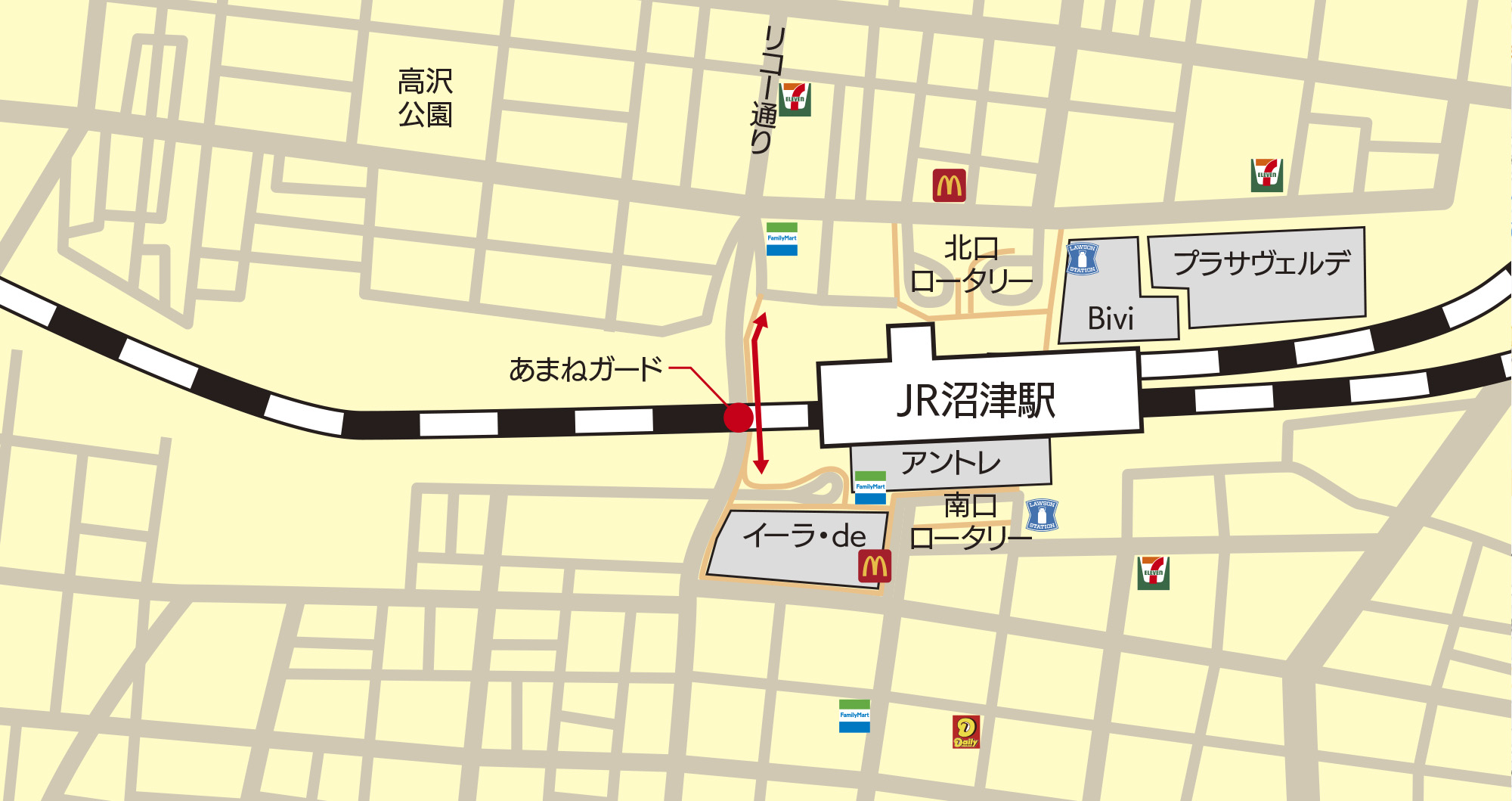 JR沼津駅からプラサヴェルデまでのアクセスマップ